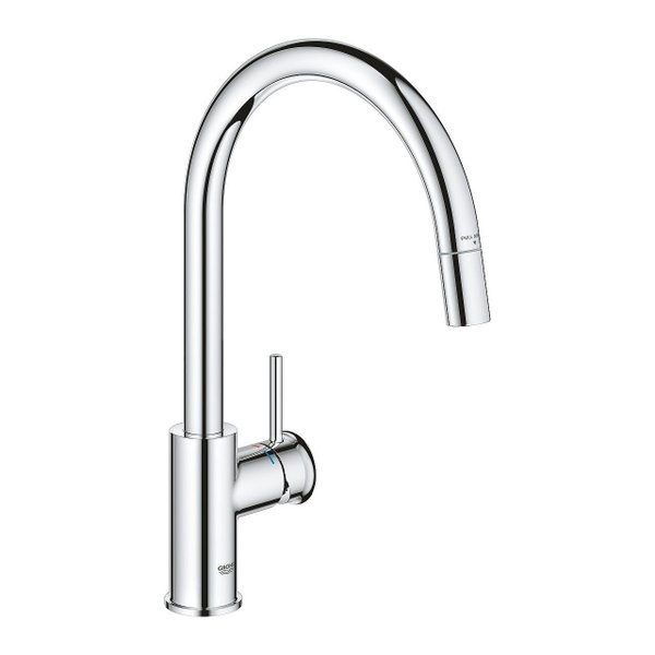 Кухненски смесител BAUCLASSIC с висок издърпващ се душ-аератор