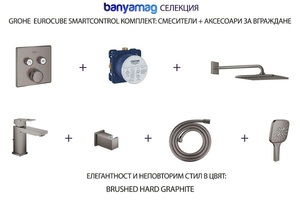 Grohe Eurocube SmartC комплект за душ, Brushed hard graphite, за модерна баня

12.