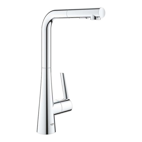 Grohe Zedra Кухненски смесител с L-чучур и издърпващ се душ, хром
