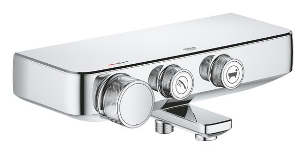 Хромиран термостатен смесител за вана и душ Grohe Grohtherm SmartControl, модел с бутон, цена 382.96 лв  

3