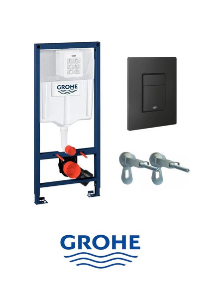 WC структура за вграждане RAPID SL с черен бутон и стенни планки 3 в 1 Grohe
